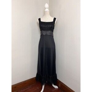 Seamprufe Black White Long Ruched Belted Vtg Dress Ruffle Hem Sz 36 Lingerie USA